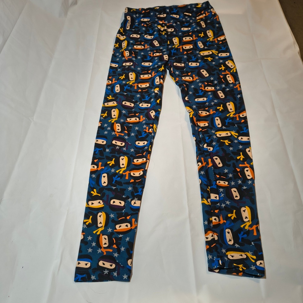 LuLaRoe Ninja Print Leggings One Size OS Blue Graphic Star Buttery Soft Womens